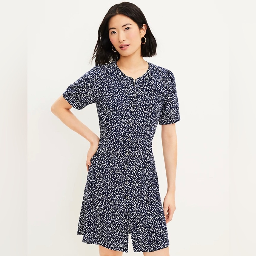 LOFT NWT‎ Garden Flare Collarless Button Down Shirtdress